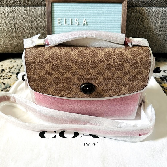 Coach Cassie Signature Block Tan/Pink/Red - Picture 1 of 11